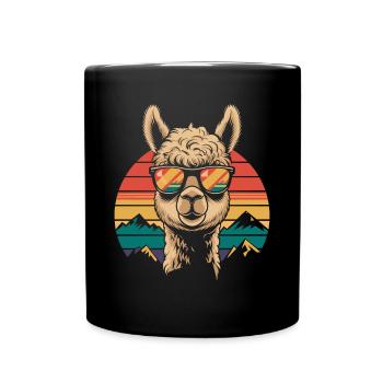Cooles Alpaka mit Sonnenbrille - Tasse einfarbig - Schwarz - Vorne