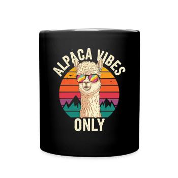 Alpaka Vibes Only Berge Natur Tier - Tasse einfarbig - Schwarz - Vorne