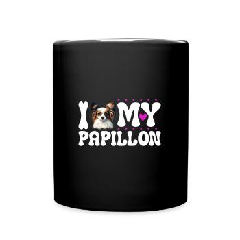 Ich liebe meinen Papillon - Tasse einfarbig - Schwarz - Vorne