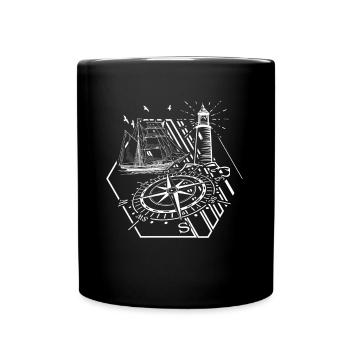 Maritime Lighthouse Compass Sailing Ship Retro - Full Colour Mug - black - Front