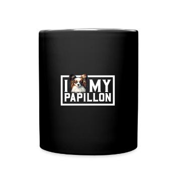 Ich liebe meinen Papillon - Tasse einfarbig - Schwarz - Vorne