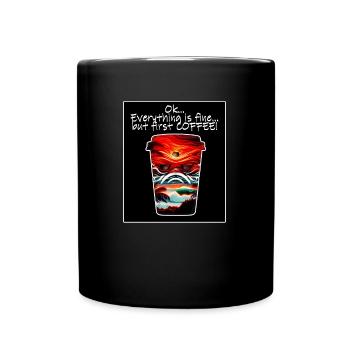 But first, coffee is more fun for coffee lovers - Full Colour Mug - black - Front