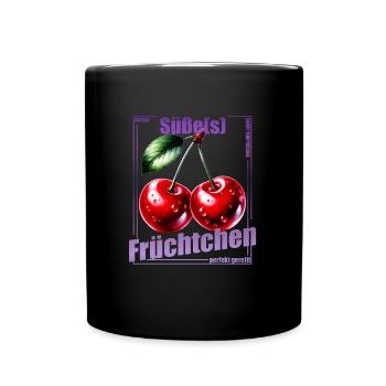 Kirschen Motiv Früchtchen Cherry frech & süß Lusti - Tasse einfarbig - Schwarz - Vorne