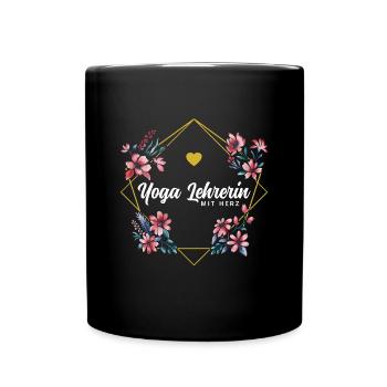 Yoga Lehrerin mit Herz - Tasse einfarbig - Schwarz - Vorne