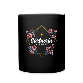 Gärtnerin mit Herz - Tasse einfarbig - Schwarz - Vorne