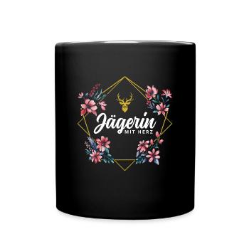 Jägerin mit Herz - Tasse einfarbig - Schwarz - Vorne