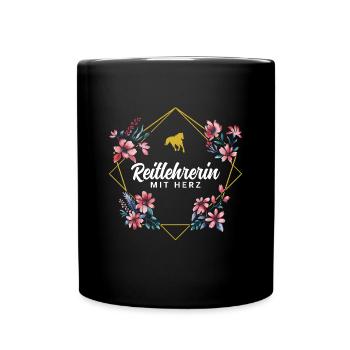 Reitlehrerin mit Herz - Tasse einfarbig - Schwarz - Vorne