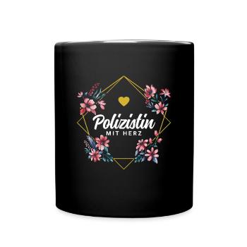 Polizistin mit Herz - Tasse einfarbig - Schwarz - Vorne