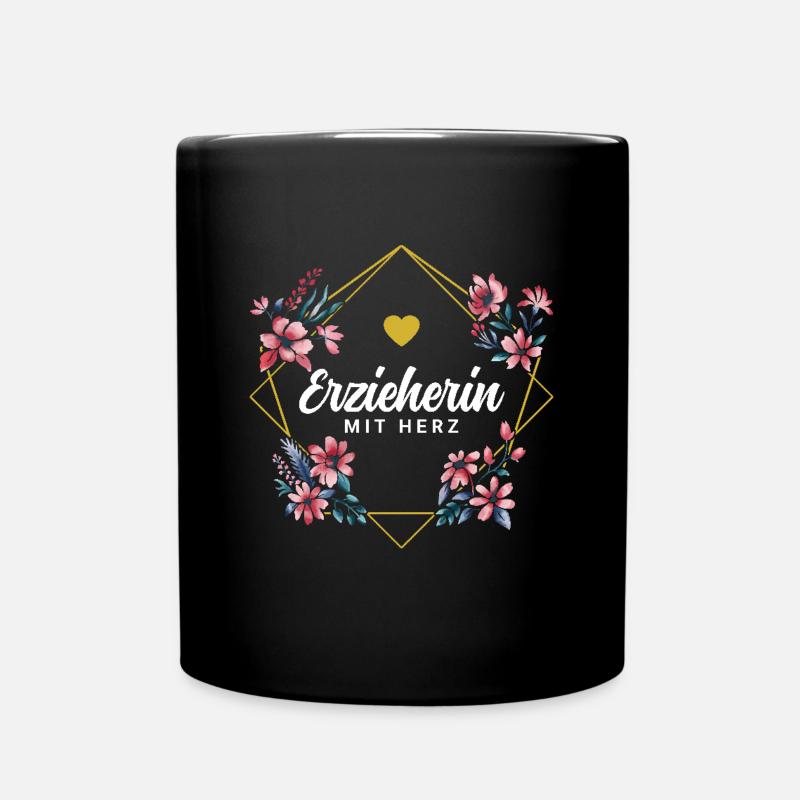 Erzieherin mit Herz - Tasse einfarbig - Schwarz