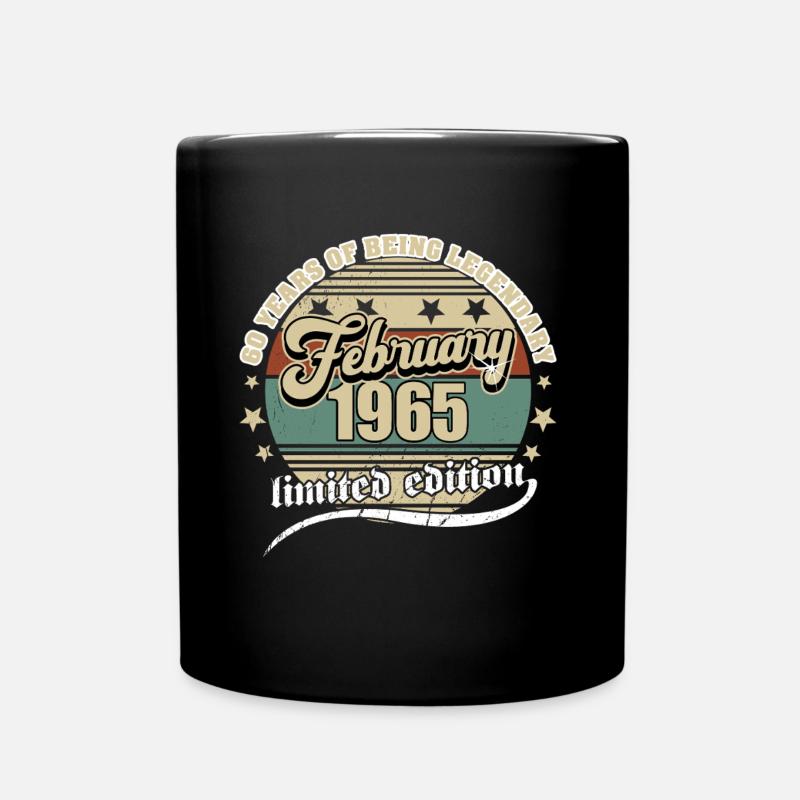 60th birthday February 1965 Born 60 years - Full Colour Mug - black