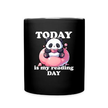 Panda with book Today is my reading day Saying - Full Colour Mug - black - Front