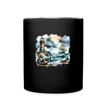 Motif nautique rétro ancre phare navire - Mug uni - noir - Devant