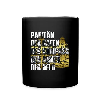 Papitän Motiv Retro Anker Leuchtturm Schiff - Tasse einfarbig - Schwarz - Vorne
