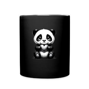 Lustiger Süßer Panda Herz Liebe Panda Motive - Tasse einfarbig - Schwarz - Vorne