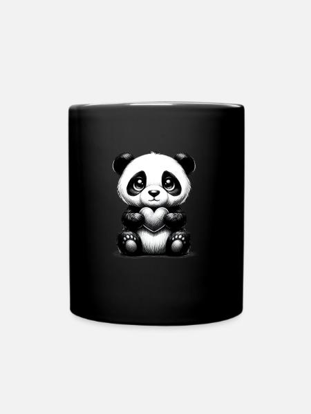 Funny Cute Panda Heart Love Panda Motifs - Full Colour Mug - black