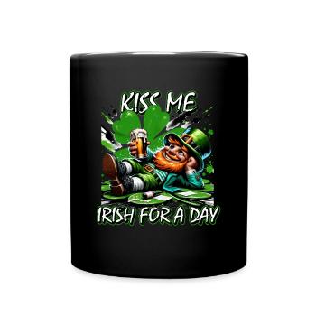 Happy St. Patrick's Day Design Leprechaun with Hat - Full Colour Mug - black - Front