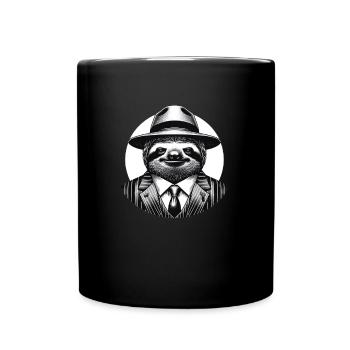 Funny Sloth Portrait as Gangster Costume - Full Colour Mug - black - Front