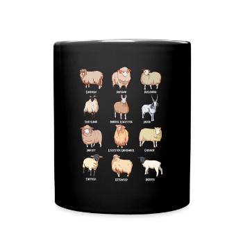 Verschiedene Kawaii Schafe - Tasse einfarbig - Schwarz - Vorne
