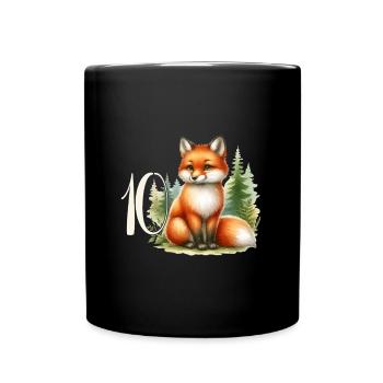 Mit Fuchs - Kinder Geburtstag 10 Jahre - Tasse einfarbig - Schwarz - Vorne