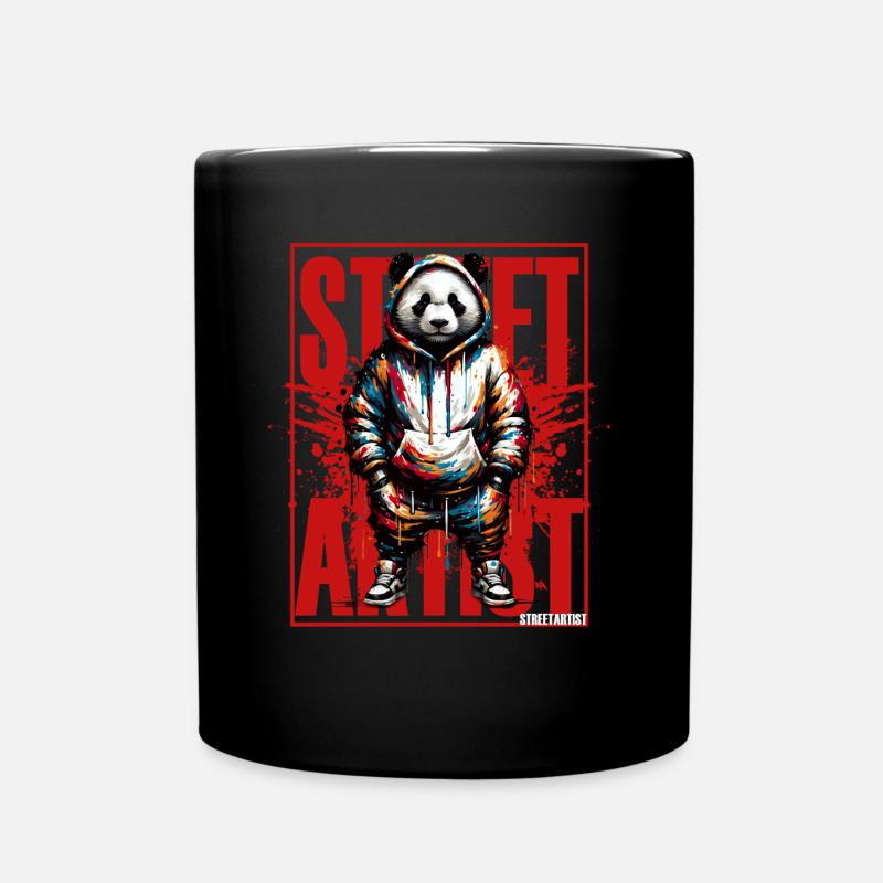 Panda très cool à capuche Panda Ours Street Artiste - Mug uni - noir