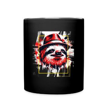 Faultier Strohhut - Tiermotiv Kunst Tier Faultier - Tasse einfarbig - Schwarz - Vorne
