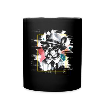 Französische Bulldogge hut - Tiermotiv Kunst Tier - Tasse einfarbig - Schwarz - Vorne