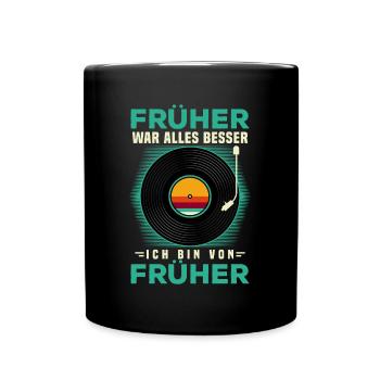 70s, 80s und 90s Jahre Retro Musik Schalplatte - Tasse einfarbig - Schwarz - Vorne