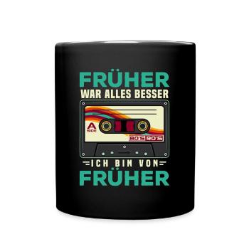 70s, 80s und 90s Jahre Retro Musik Kassette - Tasse einfarbig - Schwarz - Vorne