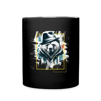Grizzly Bear with Hat - Animal Motif Art Animal Bear - Full Colour Mug - black - Front