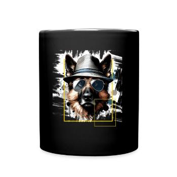 Schäferhund Sonnenbrille - Tiermotiv Kunst Tier - Tasse einfarbig - Schwarz - Vorne