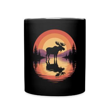 Lustiger Elch Natur Wald - Tasse einfarbig - Schwarz - Vorne