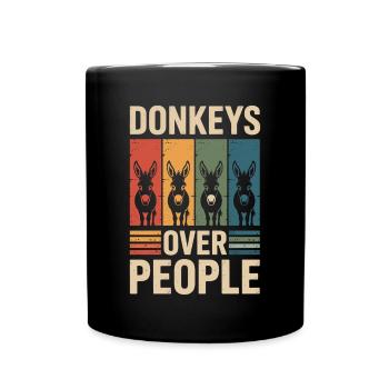 Donkeys Over People Lustiger Esel - Tasse einfarbig - Schwarz - Vorne