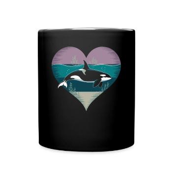 Orca Herz Orca Wal Schwertwal Killerwal Meer - Tasse einfarbig - Schwarz - Vorne