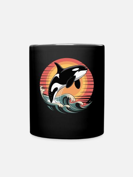 Retro Orca Wal Schwertwal Killerwal Orka - Tasse einfarbig - Schwarz