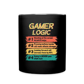 Gamer Logic Lustig Spruch Videospiel Konsole - Tasse einfarbig - Schwarz - Vorne