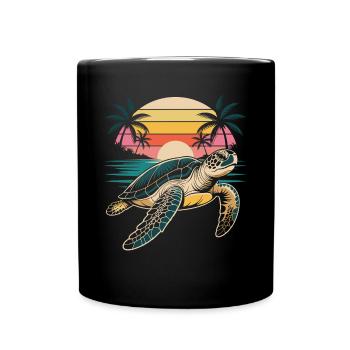 Turtle Sunset Sea - Full Colour Mug - black - Front