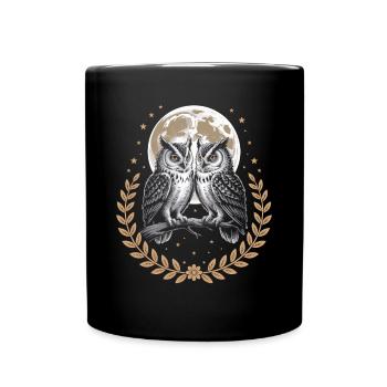 Eule Vogel Mond Natur - Tasse einfarbig - Schwarz - Vorne