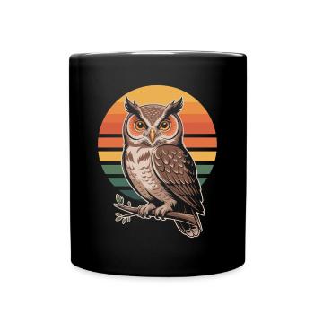 Vintage Eule Tier Vogel - Tasse einfarbig - Schwarz - Vorne