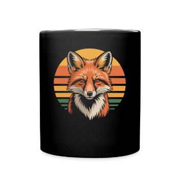 Vintage Fuchs Wildtier Tier - Tasse einfarbig - Schwarz - Vorne