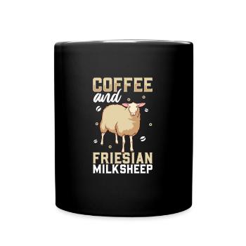 Kaffee und Ostfriesisches Milchschaf - Tasse einfarbig - Schwarz - Vorne