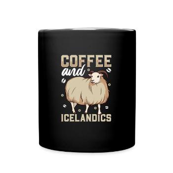 Kaffee und Islandschaf - Tasse einfarbig - Schwarz - Vorne