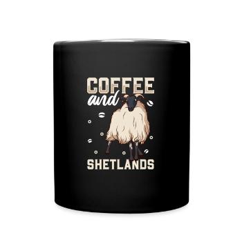 Kaffee und Shetlandschaf - Tasse einfarbig - Schwarz - Vorne