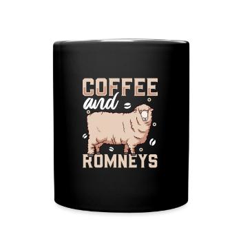 Kaffee und Romney-Schaf - Tasse einfarbig - Schwarz - Vorne