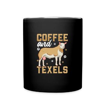 Kaffee und Texelschaf - Tasse einfarbig - Schwarz - Vorne