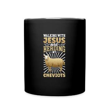 Jesus und Schaf - Cheviot-Schaf - Tasse einfarbig - Schwarz - Vorne