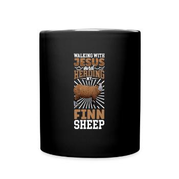Jesus und Schaf - Finnschaf - Tasse einfarbig - Schwarz - Vorne