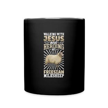 Jesus und Schaf - Ostfriesisches Milchschaf - Tasse einfarbig - Schwarz - Vorne