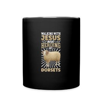 Jesus und Schaf - Dorset-Fleischschaf - Tasse einfarbig - Schwarz - Vorne