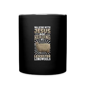 Jesus und Schaf - Leicester-Langwollschaf - Tasse einfarbig - Schwarz - Vorne