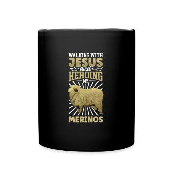 Jésus et les brebis - Brebis mérinos - Mug uni - noir - Devant